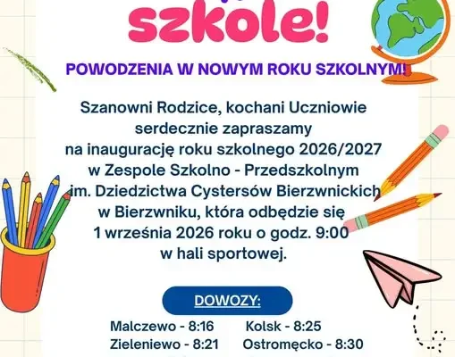 Inauguracja roku szkolnego 2026/2027 w Bierzwniku – 1 września w hali sportowej