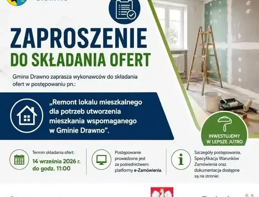 Gmina Drawno ogłasza przetarg na remont lokalu pod mieszkanie wspomagane
