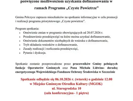 Czyste Powietrze: spotkanie informacyjne w Pełczycach już 6 października