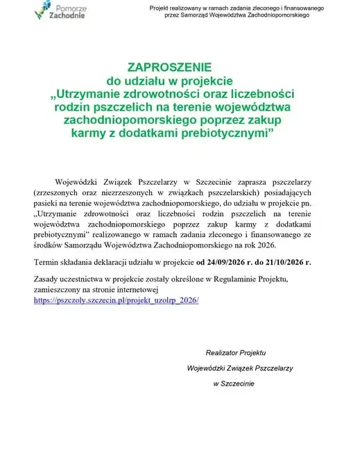 Pszczelarze z Gminy Recz mogą skorzystać z projektu dokarmiania rodzin pszczelich